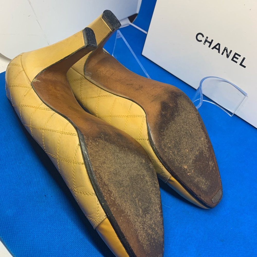 Yellow‎ & Beige Chanel CC  leather shoes 36 1/2 - Picture 5 of 11